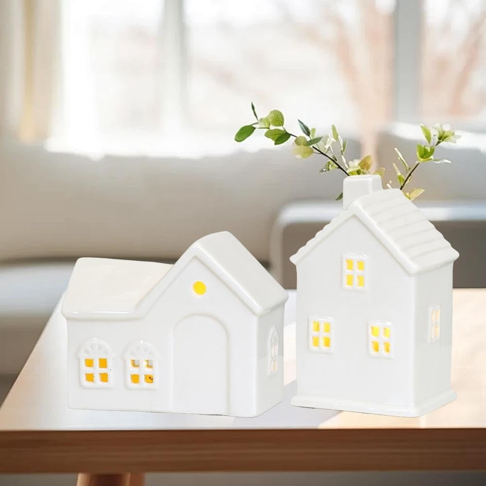 Led House Christmas White Ceramic Christmas Village Houses,Christmas House Night Light,LED ...