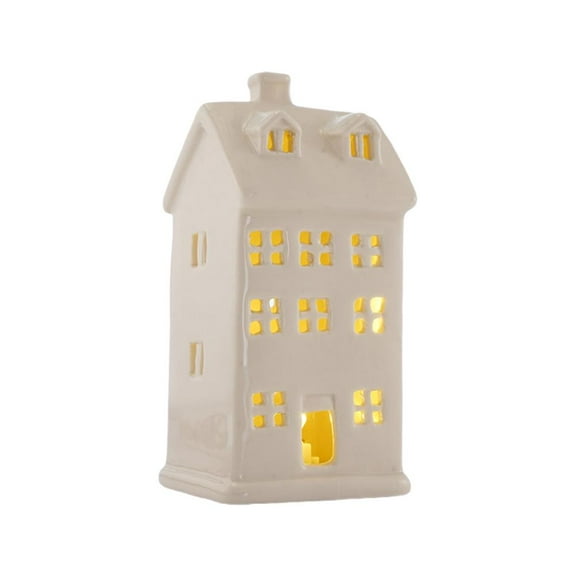 White Ceramic Christmas Village Houses,Christmas House Night Light,LED Light Up Christmas House,White Porcelain Village Town Houses with Built-in Led Lights,Christmas Town Scene Collection Buildings