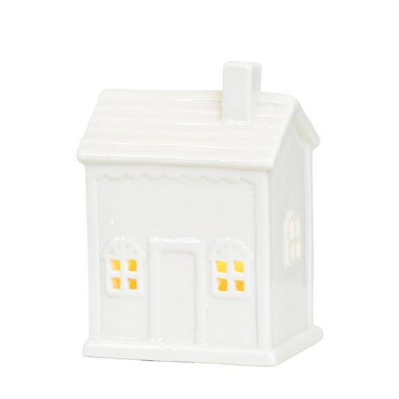 White Ceramic Christmas Village Houses, Glowing Lighted Holiday Decorations for Indoor Tabletop, Farmhouse Country Style Christmas Home Decor