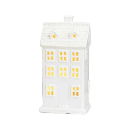 White Ceramic Christmas Village Houses, Glowing Lighted Holiday Decorations for Indoor Tabletop, Farmhouse Country Style Christmas Home Decor