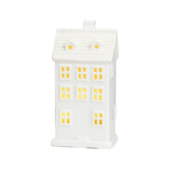 White Ceramic Christmas Village Houses, Glowing Lighted Holiday Decorations for Indoor Tabletop, Farmhouse Country Style Christmas Home Decor