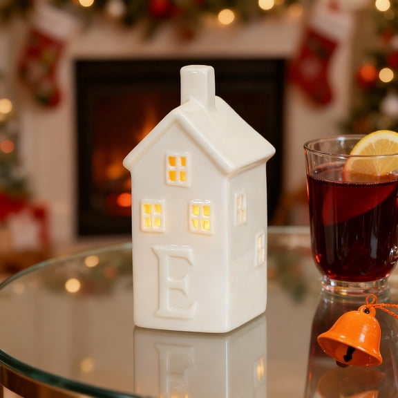 White Ceramic Christmas Village Houses – LED Lighted Porcelain Village Town for Holiday Christmas Decoration - Compact Set for Home Display 1#