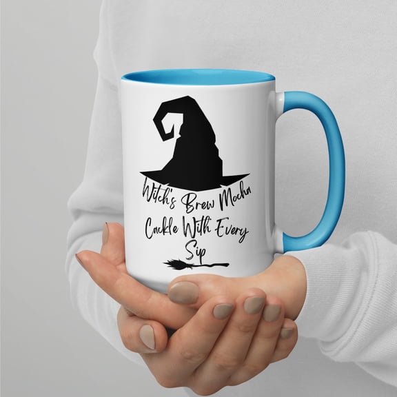 White Ceramic Colored Mug-Witch's Brew Mocha (Blue, 15 oz)