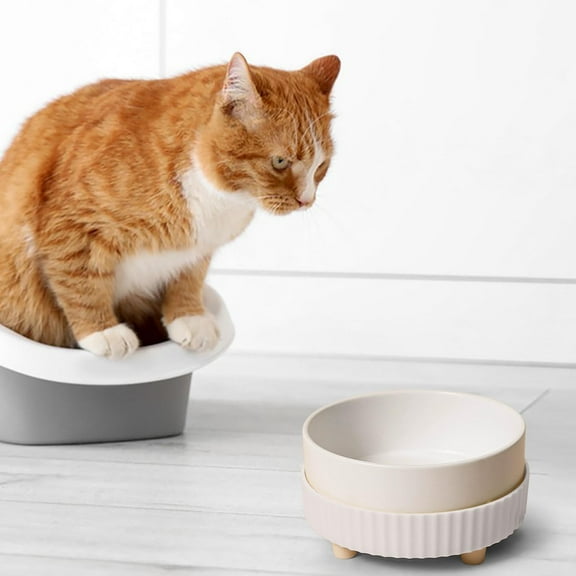 White Ceramic Constant Temperature Pet Bowl - Minimalist Heated Bowl for Cats Winter, Cervical Protection, Food & Water Bowl, Durable Ceramic, Safe Quiet Operation, 1pc