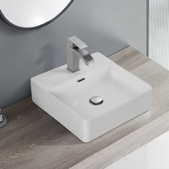 White Ceramic Countertop Bathroom Wash Basin - Compact Design Square Practical Use