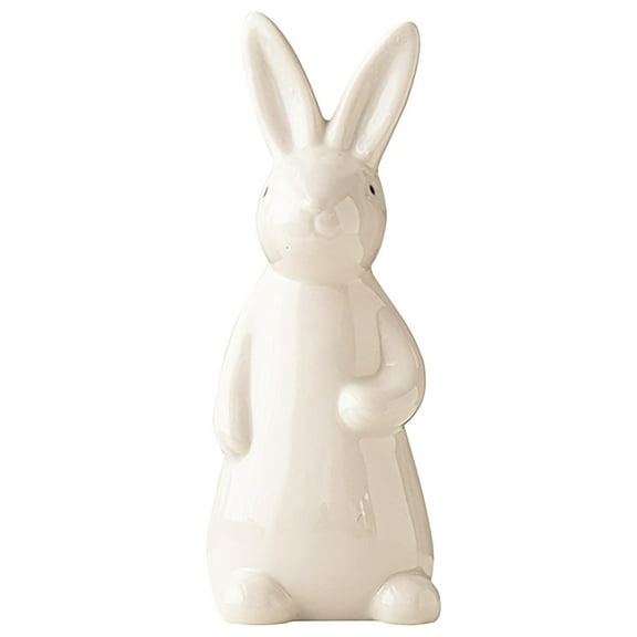 White Ceramic Easter Bunny Figurine, Spring Easter Bunny Figurine Decoration, White Ceramic Rabbit Statue, Easter Bunny Ornament for Spring Tabletop, Mantel, Shelf, Home Decor