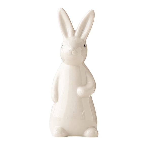 White Ceramic Easter Bunny Figurine, Spring Easter Bunny Figurine Decoration, White Ceramic Rabbit Statue, Easter Bunny Ornament for Spring Tabletop, Mantel, Shelf, Home Decor