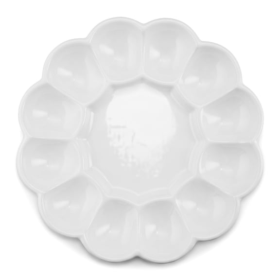 White Ceramic Egg Tray, 12-Cup Platter for Serving Eggs 8in