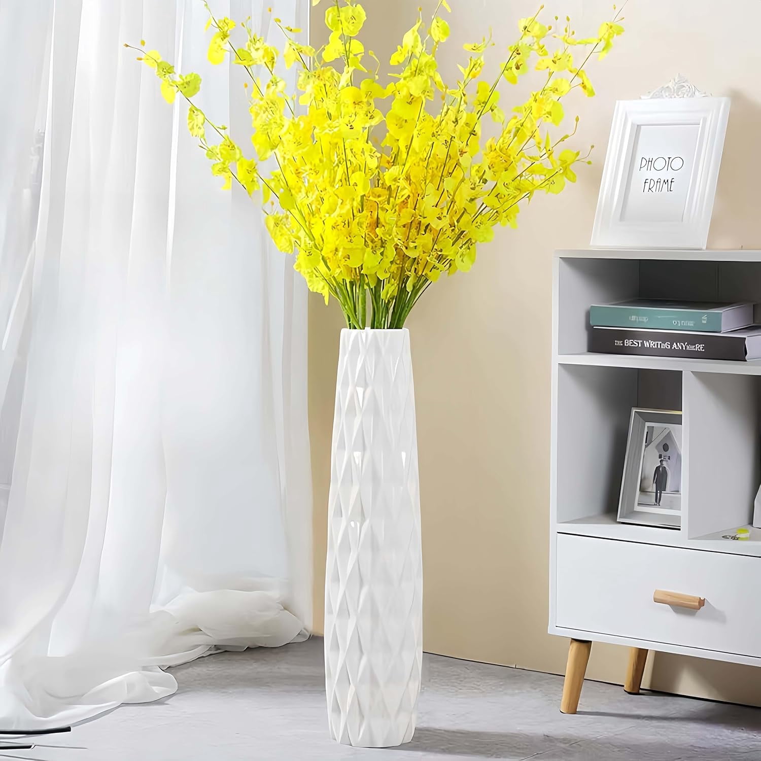 White Ceramic Floor Vase, 24" Tall Decorative Large Flower Vases for ...