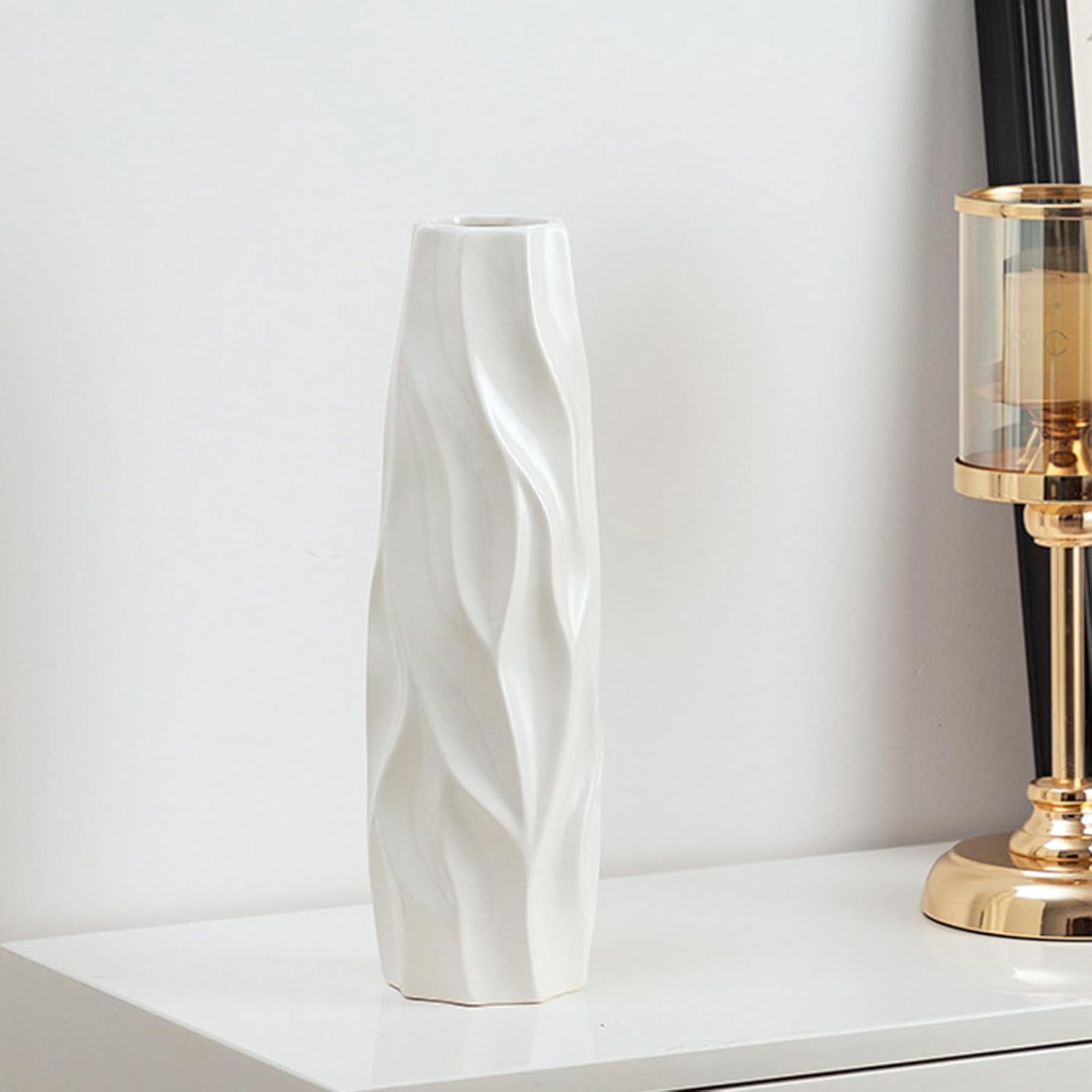 White Ceramic Floor Vase Decorative Tall 17.7" Flower Vase for Pampas ...
