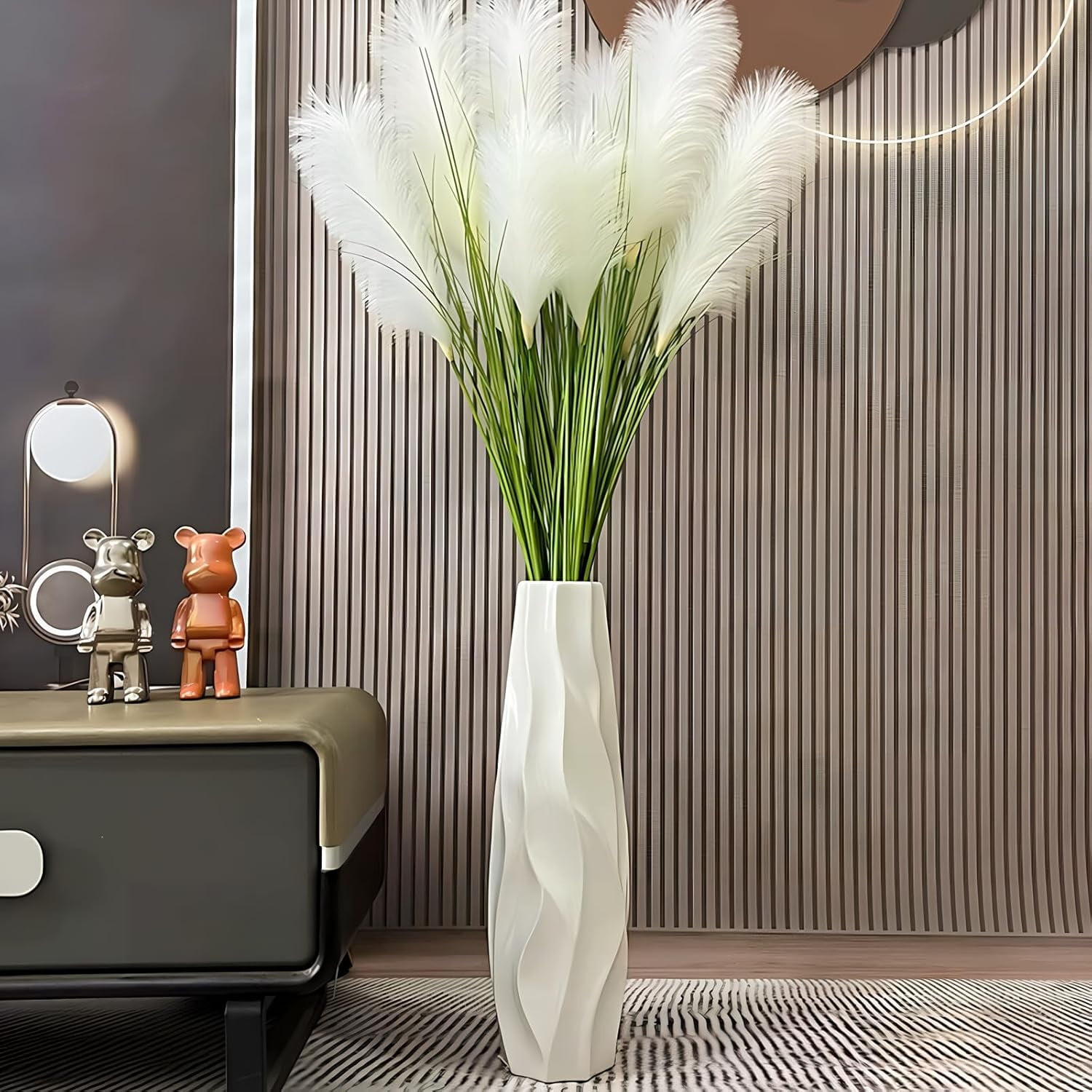 White Ceramic Floor Vase Decorative Tall 24" Flower Vase for Pampas ...