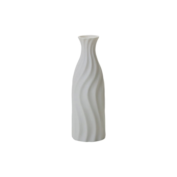 White Ceramic Flower Vase Handcrafted Ribbed Texture Minimalist Ceramic Vase Art Decoration for Tabletop Bookshelf Mantel Entryway