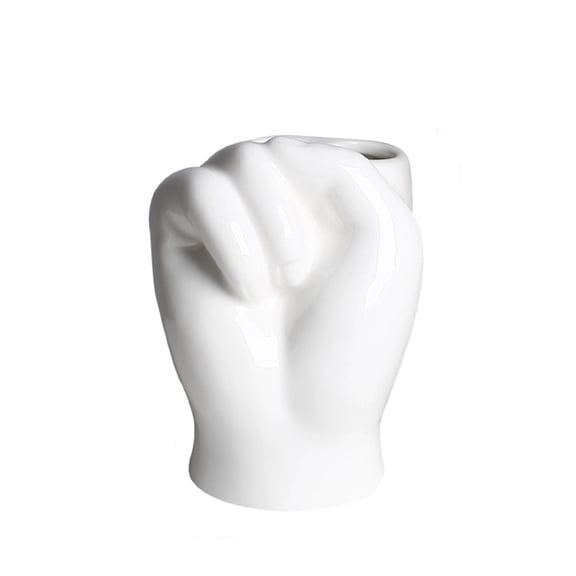 White Ceramic Hand Decor Multi-Purpose Vase Pen and Toothbrush Holder Storage Organizer Decorative Figurine for Home Shelf Desk