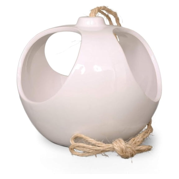White Ceramic Hanging Cache Pot. Great for Table Top Display of Sedums and Other Varieties of Ornamental Plants