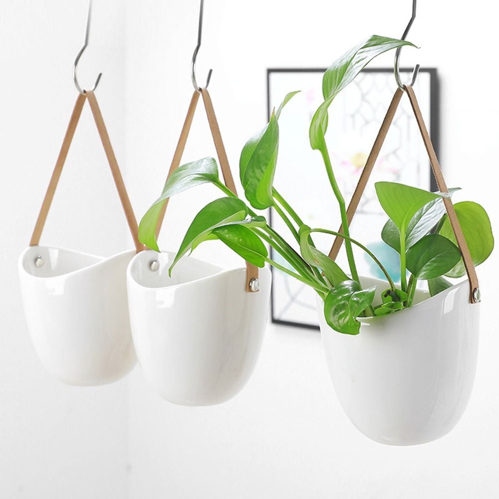 White Ceramic Hanging Planter Wall Mounted Flower Pot for Succulent Indoor Home Decoration
