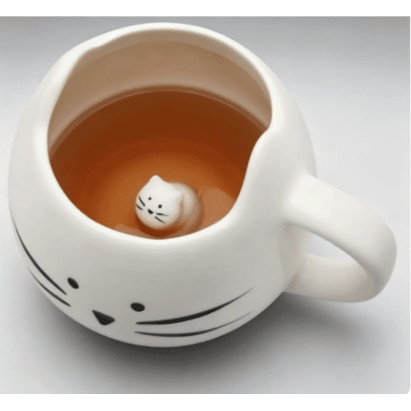 White Ceramic Kitty Coffee Mug 12 OZ Cute Cat Design Portable Drinking Cup Reusable Tea Milk Water Cup for Home Office Daily Use