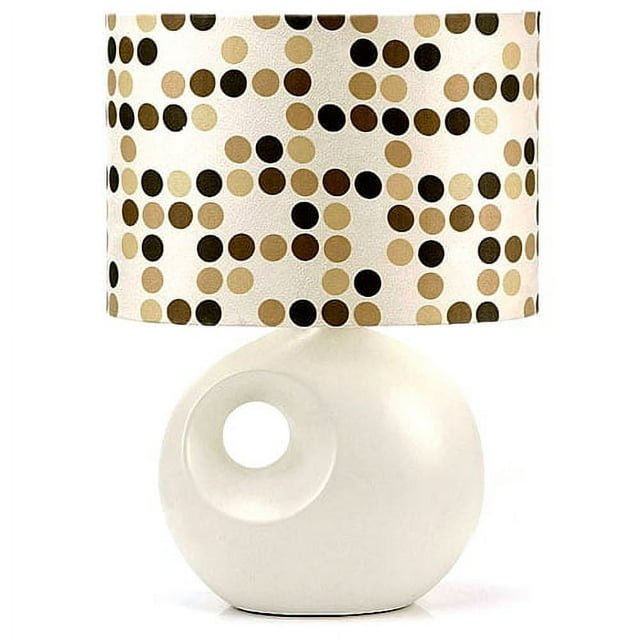 White Ceramic Lamp with Brown Dot Shade