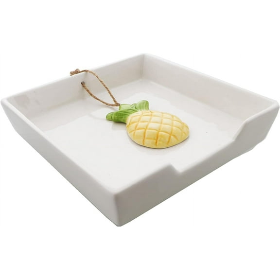 Servette Home White Ceramic Lunch Napkin Holder with Roped Weight - Pineapple