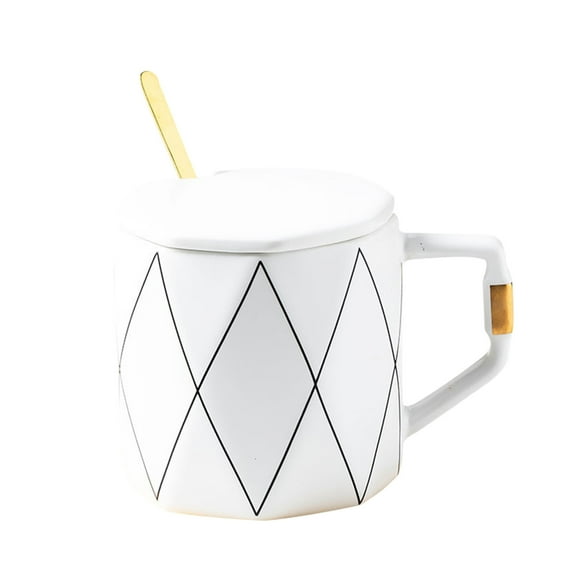 White Ceramic Mug With Lid And Spoon 380Ml Capacity For Coffee Hot Chocolate Cool Gift Idea White Color 5X5Inch