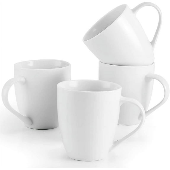 White Ceramic Mugs Set of 4, 16 Ounce Porcelain Mugs with Handles, Large Coffee Cups for Coffee, Tea, Hot Cocoa, Milk, Microwave and Dishwasher Safe
