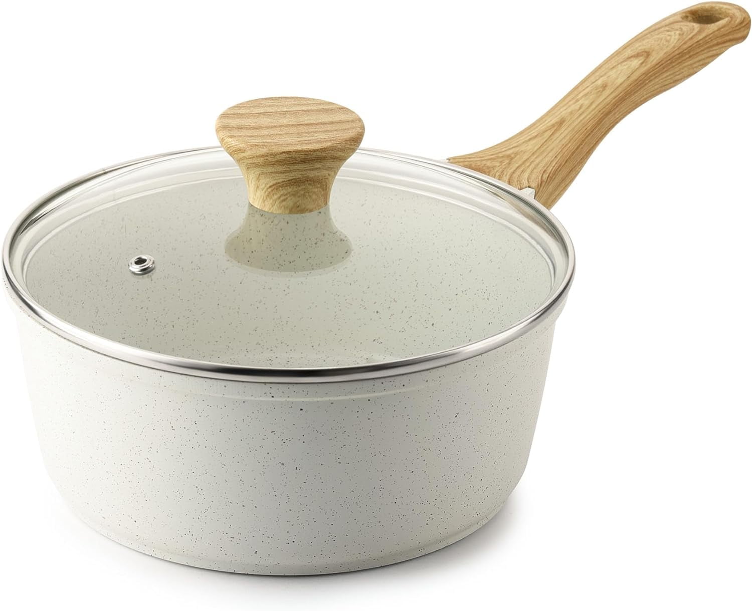 White Ceramic Nonstick Saucepan with Lid 1.5QT, Small Cooking Pot with ...