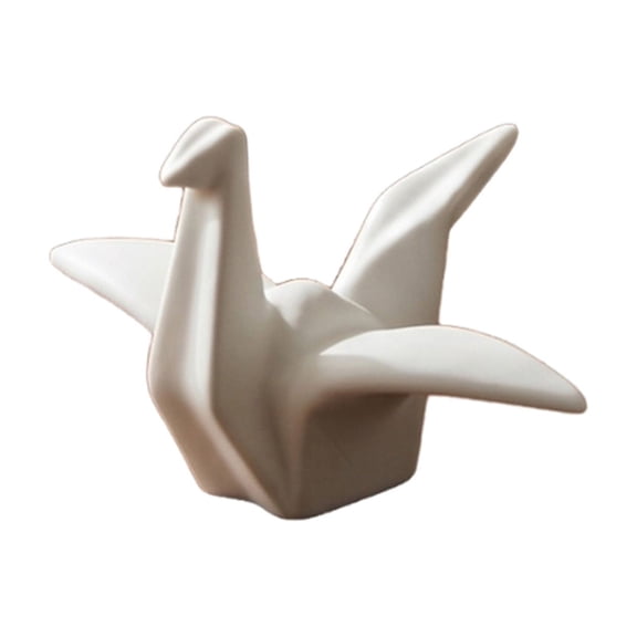 White Ceramic Origami Crane Figurine Minimalist Paper Statue Tabletop Ornament For Shelf Living Room Office Desk Wedding Decor