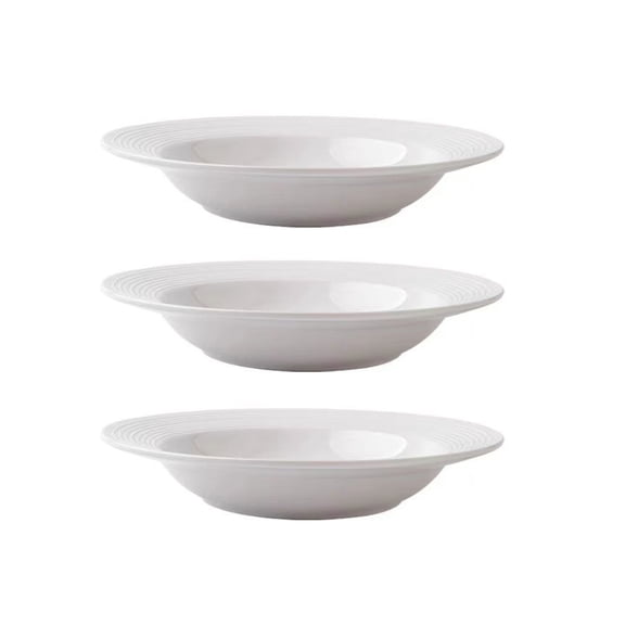 White Ceramic Pasta Bowls Dinner Plates Set of 3, European Style Hat-Shaped Rim, Heat-Resistant Glazed Tableware for Pasta, Soup, Steak and Side Dishes