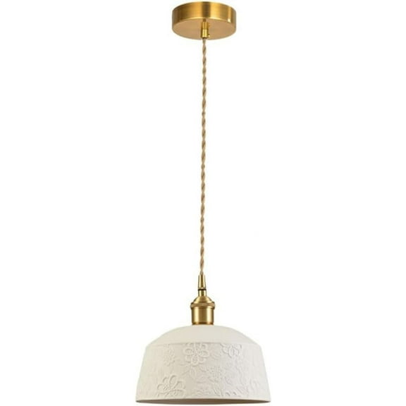 White Ceramic Pendant Light, Nordic Decorative Pendant Lamp, Retro Farmhouse Pendant Lighting, Modern Minimalist Pendant Light Fixture for Kitchen Bar Dining Room Over Table Sink