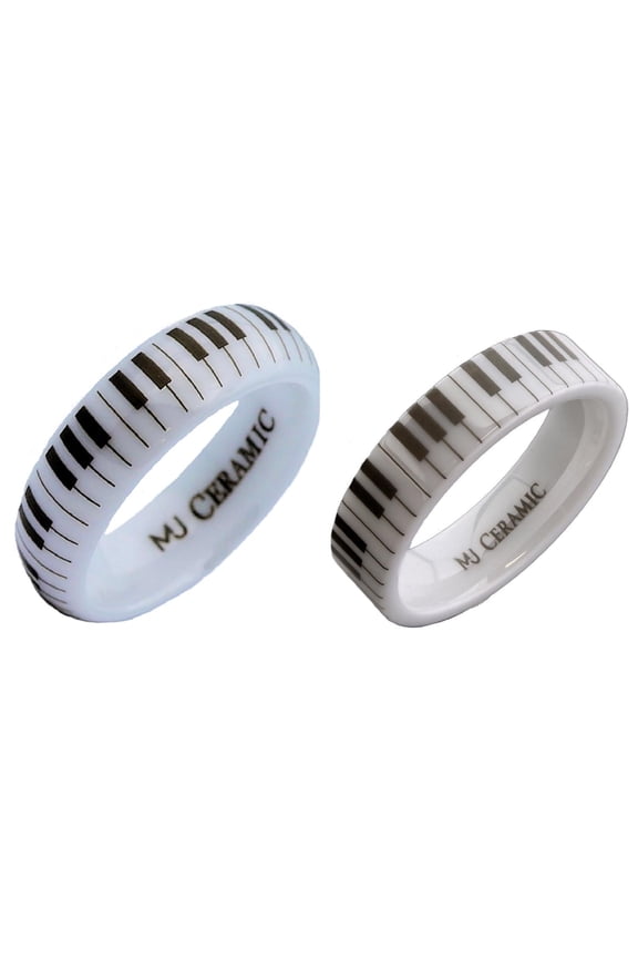 White Ceramic Piano Keyboard 6mm Wedding Band Flat Pipe Cut High Polished Ring Size 6