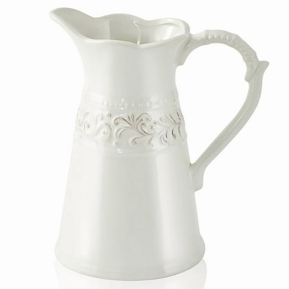White Ceramic Pitcher Vase, Flower Vase Pitcher,Farmhouse for Home Decor, 8.5inch Jug Vase. Decoration