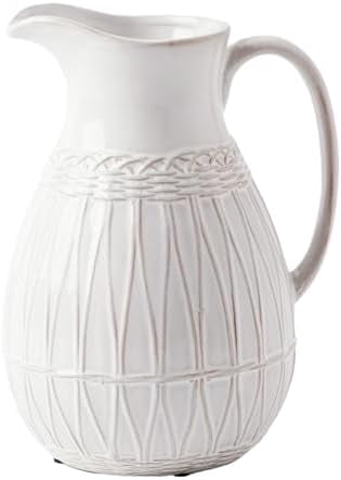 White Ceramic Pitcher Vase for Home Decor, 10'' Decorative Jug Vases Gift for Mom, Farmhouse Distressed Vases for Flowers, Pampas Grass, Table Centerpieces, Kitchen, Mantel