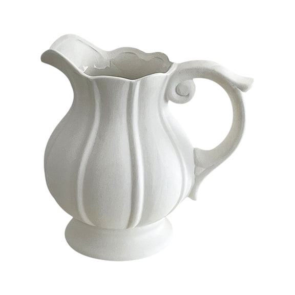 White Ceramic Pitcher Vases With Pumpkin Texture For Farmhouse Decor