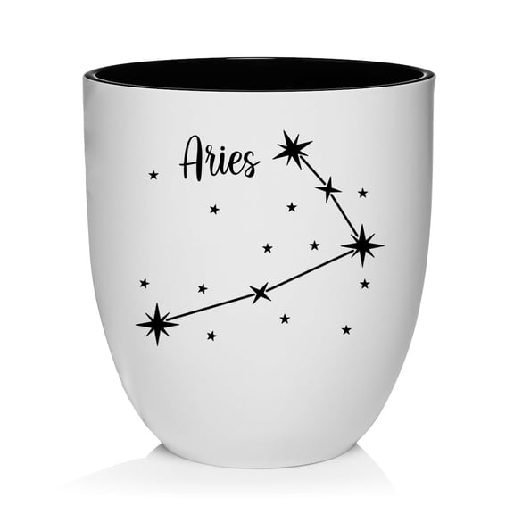 White Ceramic Planter Plant Pot with Plastic Liner Gift Star Zodiac Horoscope Constellation (Aries)