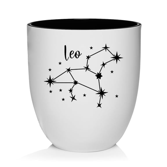 White Ceramic Planter Plant Pot with Plastic Liner Gift Star Zodiac Horoscope Constellation (Leo)