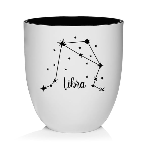 White Ceramic Planter Plant Pot with Plastic Liner Gift Star Zodiac Horoscope Constellation (Libra)