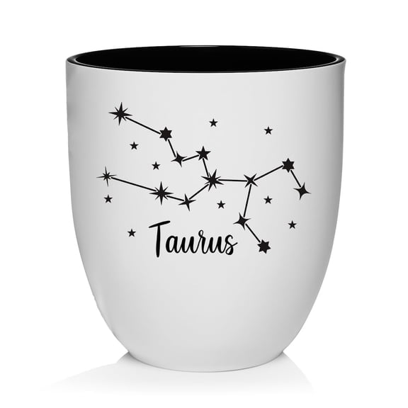 White Ceramic Planter Plant Pot with Plastic Liner Gift Star Zodiac Horoscope Constellation (Taurus)