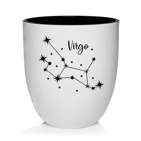 White Ceramic Planter Plant Pot with Plastic Liner Gift Star Zodiac Horoscope Constellation (Virgo)