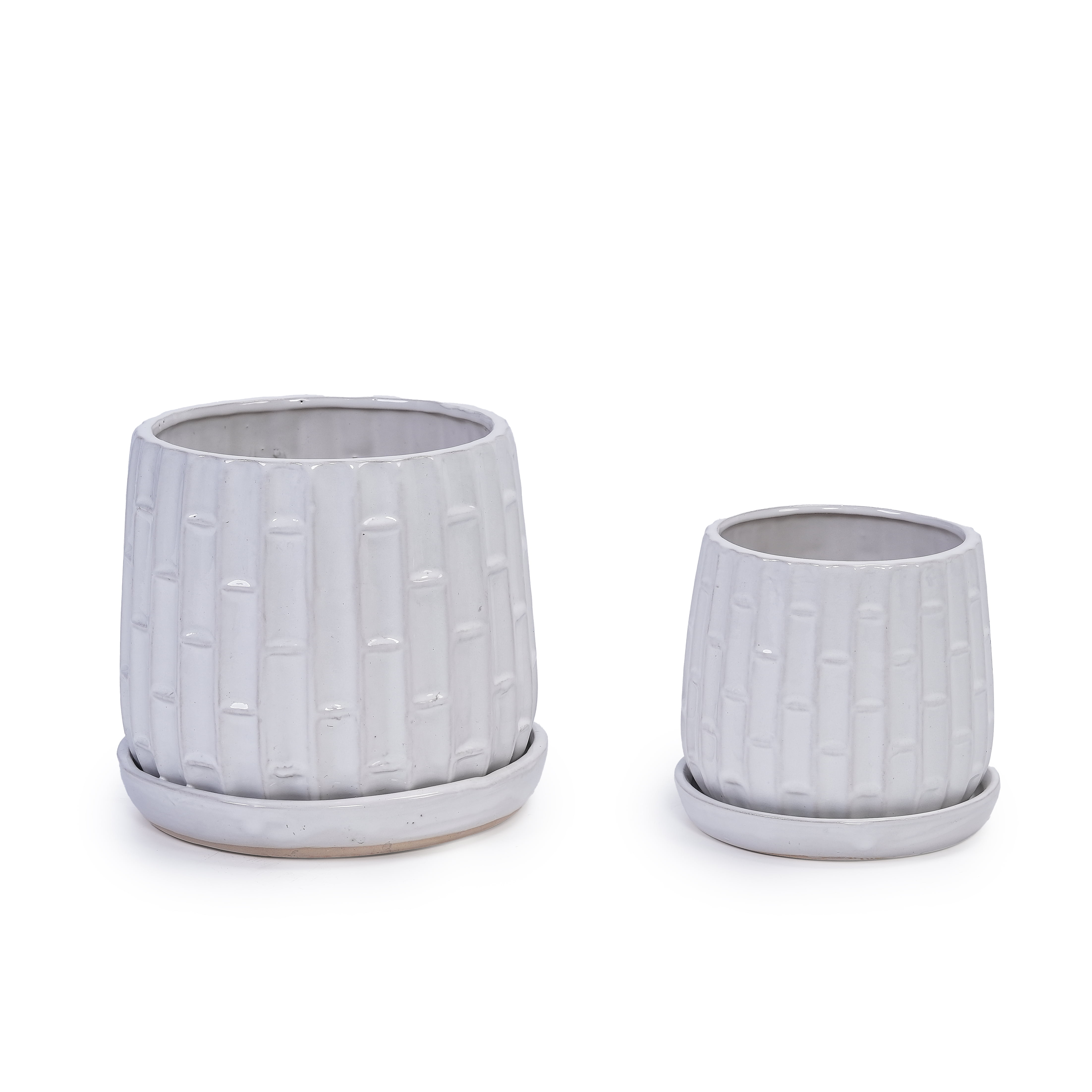 White Ceramic Planters 2-Pack with Drainage, 7" Modern Planters for Indoor Outdoor Use - All-Weather Garden Planters for Patio Windowsill Decor