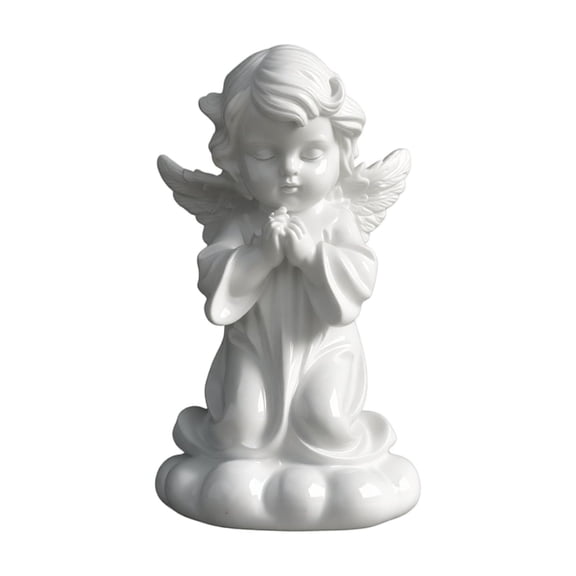 White Ceramic Praying Angel Statue, Kneeling Angel Figurine with Wings on Cloud Base, Tabletop Decorative Ornament for Home Shelf, Wedding, Christmas Gift