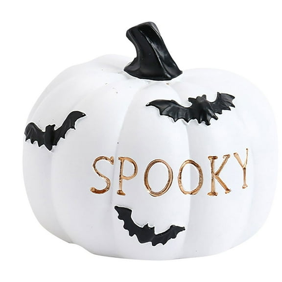 White Ceramic Pumpkin with BOO! Lettering, Halloween Tabletop Decoration, Modern Spooky Holiday Decor Accent Piece