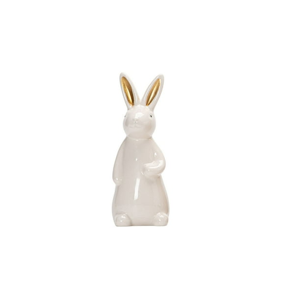 White Ceramic Rabbit Figurine Elegant Minimalist Bunny Decor, Modern Home & Easter Decoration for Shelf, Table, Mantel, 6"