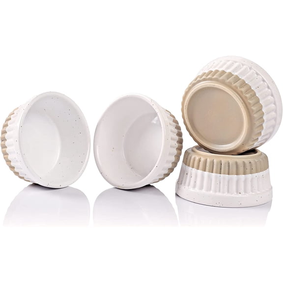 White Ceramic Ramekins Set of 4 - 8oz Stoneware Bakeware for Portion Control