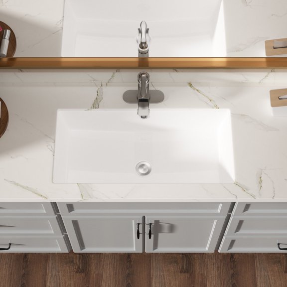 White Ceramic Rectangular Bathroom Sink | Modern Design for Various Bathrooms | Stain - Resistant and Acid - Resistant | Undermount Adds Space