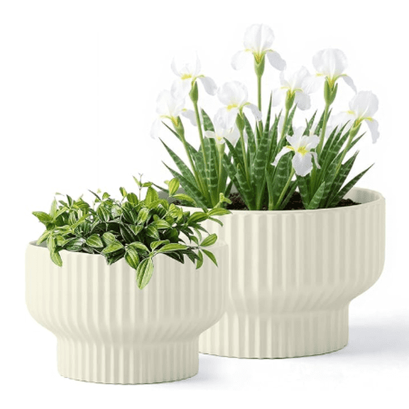 White Ceramic Ribbed Planters (2 Count)