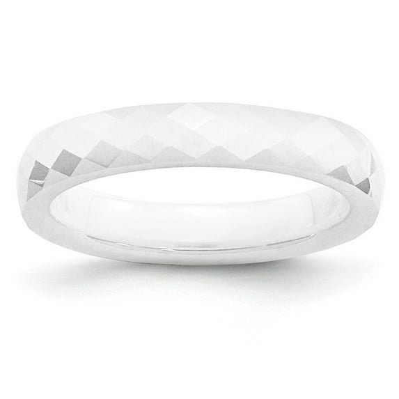 White Ceramic Ring Band Wedding Standard Faceted 4mm Polished