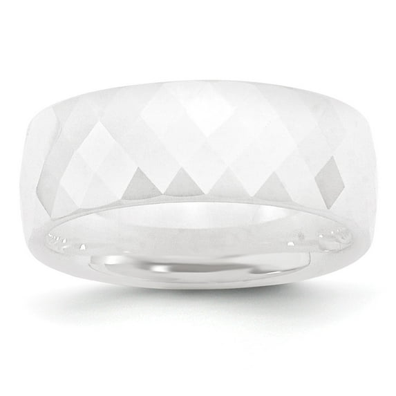 White Ceramic Ring Band Wedding Standard Faceted 8mm Polished