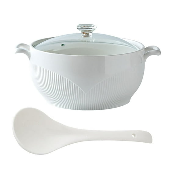 White Ceramic Round Tureen, Ceramic Tureen with Glass Lid and Ladle, Ceramic Soup Bowl with Diamond Lid,Ceramic Soup Tureen for Restaurant, 2600ml