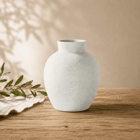 Small White Ceramic Rustic Vase, 6.1 Inch Farmhouse Decorative Vase for Flowers, Shelf and Table Decor, NOVATRAX
