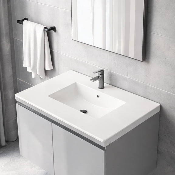 White Ceramic Single Basin Vanity Top, 36-Inch, Deep Integrated Sink for Modern Bathrooms