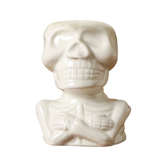 White Ceramic Skull Planters Skeleton Bust Flower Pots Gothic Halloween Tabletop Decor Spooky Home Office Desktop Ornament